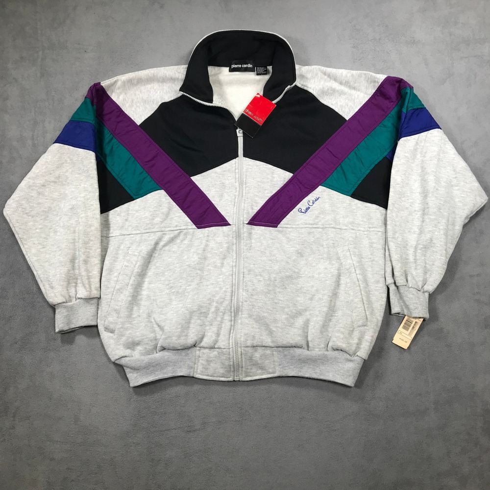 Pierre Cardin Mens Vintage Colorblock Track Jacket Grey Purple Black 1X NWT